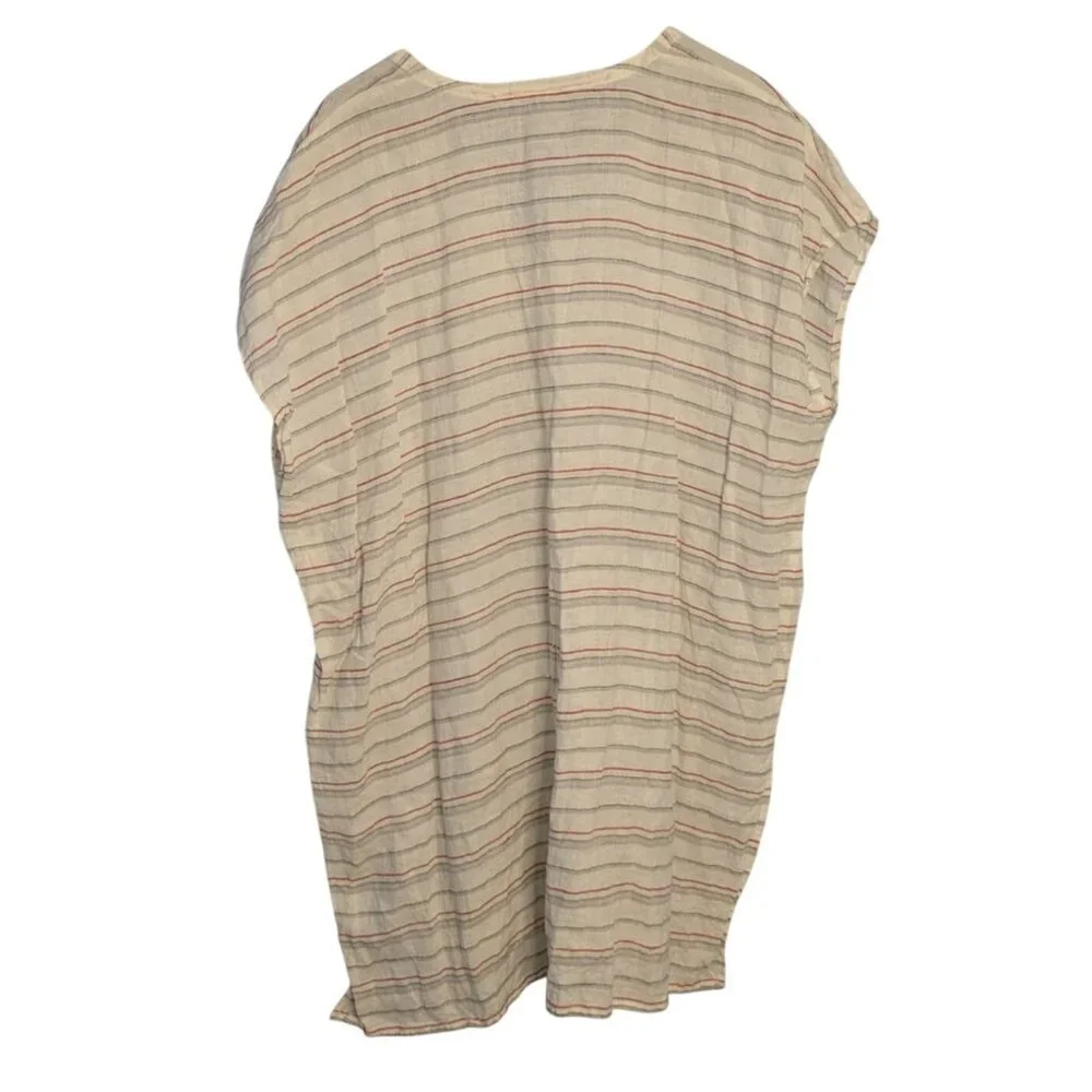 Eileen Fisher Womens Striped Linen V-Neck Tunic Kaftan L/XL Organic Fabric beach - Picture 2 of 5